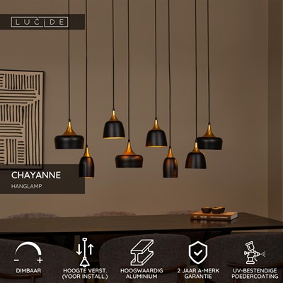 Lucide CHAYANNE - Hanglamp - 8xE14 - Zwart